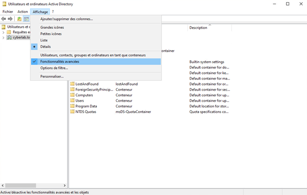 Fonctionnalités AD avancées
